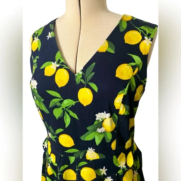 Lemon Be by Chetta B Dress Size 14 Cute Fruit A Line Summer Lemonade Stretch - Picture 2 of 6